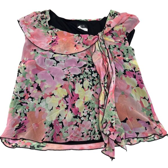 AGB Floral Chiffon Sleeveless Blouse XL Black Pink Multicolor y2k - Picture 1 of 8
